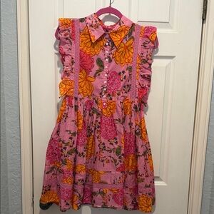 Olivaceous Pink Floral Mini Dress with Yellow Accents